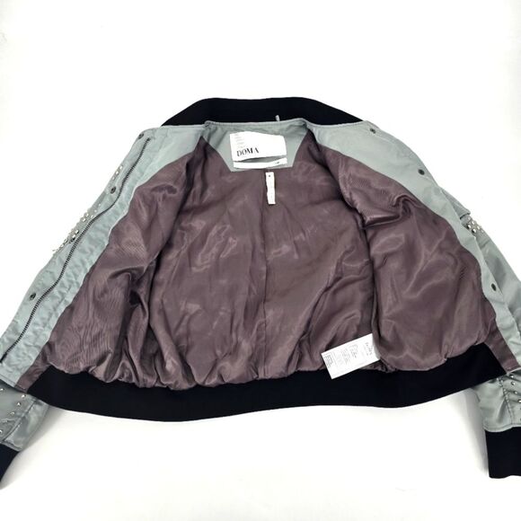 NWT DOMA Blueish Grey Studded Aviator Bomber Jacket Size L - Picture 4 of 6